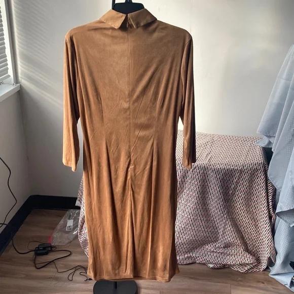 Sami & Jo dress collared camel colored casual boho office neutral business L - Picture 10 of 17